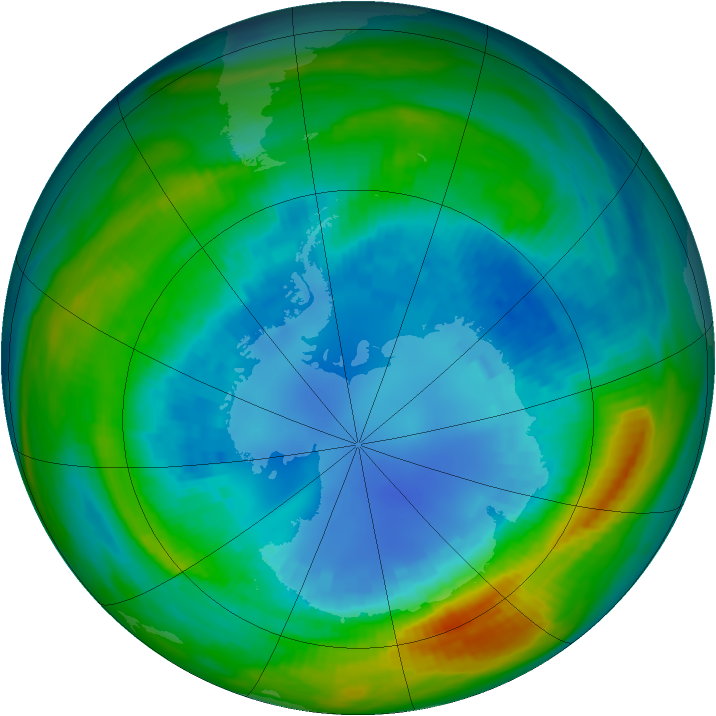 Antarctic ozone map for 25 August 1985